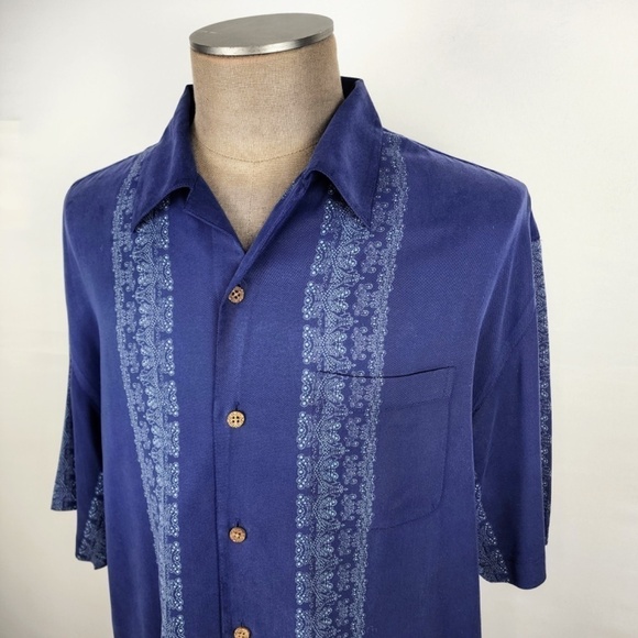 Pussers Island Reserve- Mens 100% Silk Camp Hawaiian Shirt - Large -Navy - Picture 2 of 7